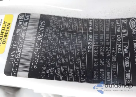 2015 Land Rover Range Rover Evoque Pure z USA, uszkodzony, nr VIN SALVN2BG0FH077306